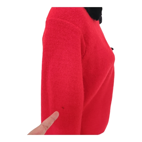 Karen Scott Red Wool Black Faux Fur Collar Vintage Cardigan Sweater 1980s M - Picture 3 of 9